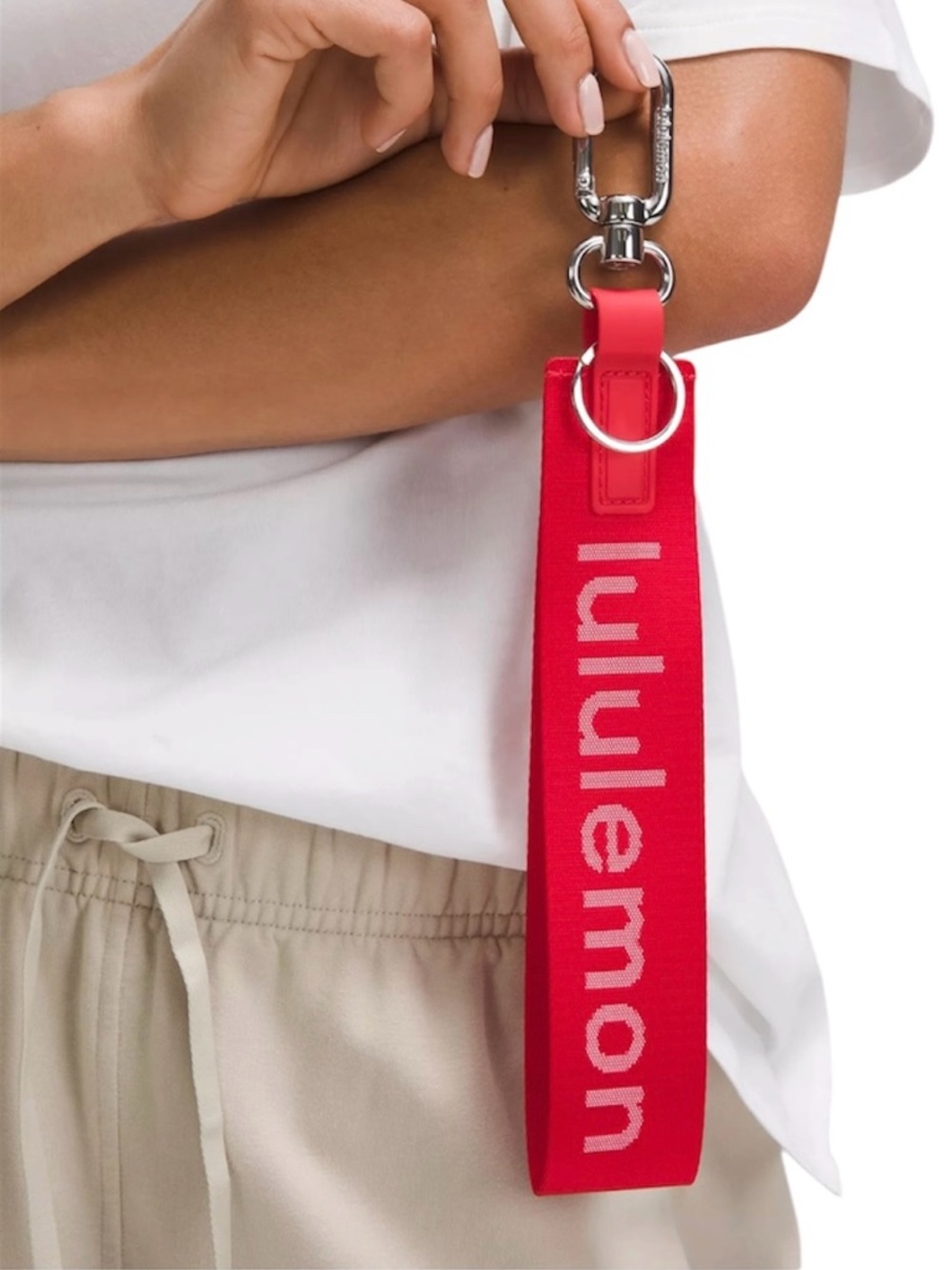 Lululemon Never Lost Red Keychain White Logo